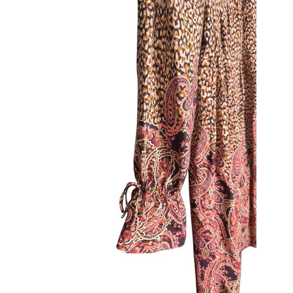 Anthropologie Maeve Boho Paisley Mini Dress Sz Large Smocked Tunic Hippie Chic - Picture 4 of 10